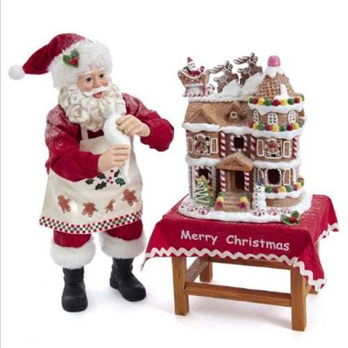 Santa with LED Gingerbread House 10.5